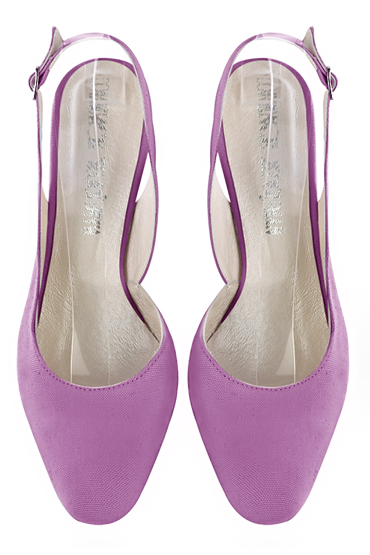 Mauve purple women's slingback shoes. Round toe. High kitten heels. Top view - Florence KOOIJMAN